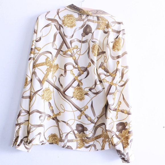 vintage 80s scarf print blouse shirt - Picture 4 of 5